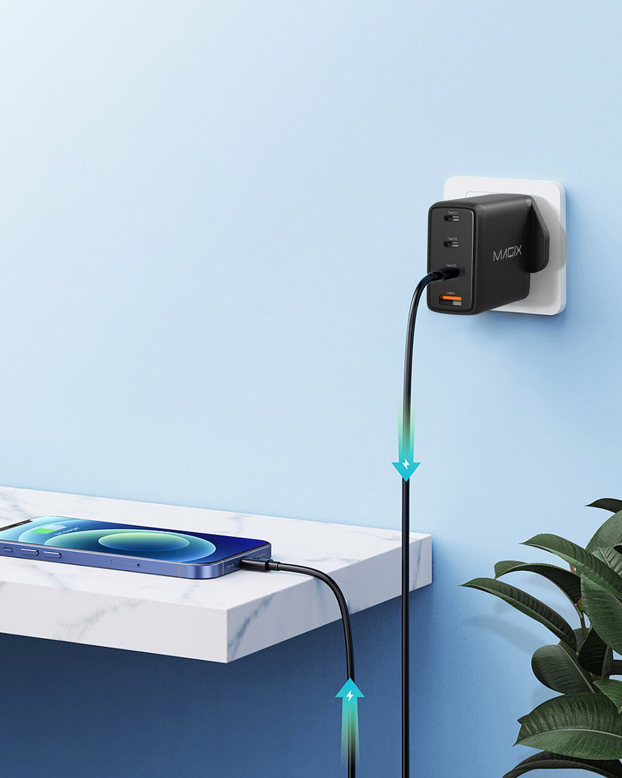 120W 4-Port Plug, GaN Charger PD Power Delivery - UK Plug