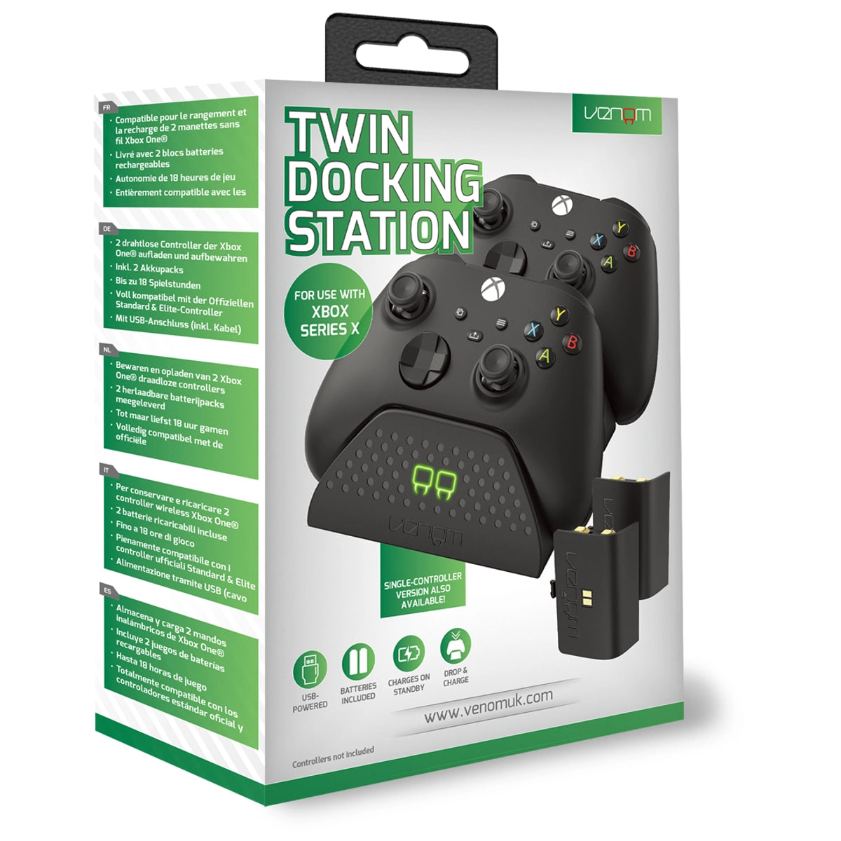 Venom TWIN DOCKING STATION, Docking station, Xbox, Black, Wired, 850 mAh, 2 m