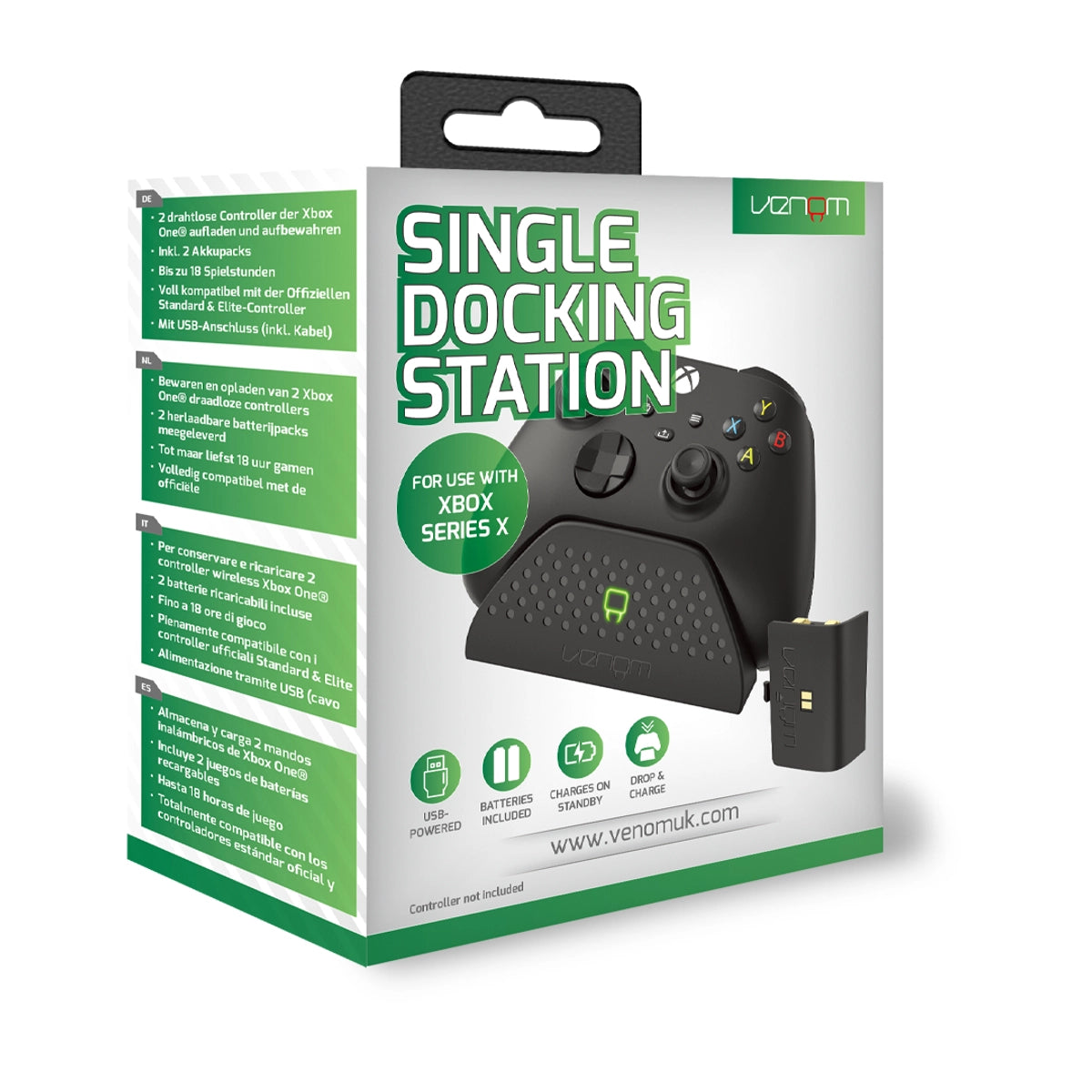 Venom SINGLE DOCKING STATION, Docking station, Xbox, Black, Wired, Nickel-Metal Hydride (NiMH), 850 mAh