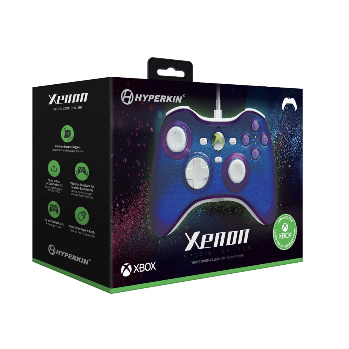 Hyperkin M01368-TG, Gamepad, Xbox One, Xbox Series S, Xbox Series X, Vibration on/off button, Wired, USB, Blue