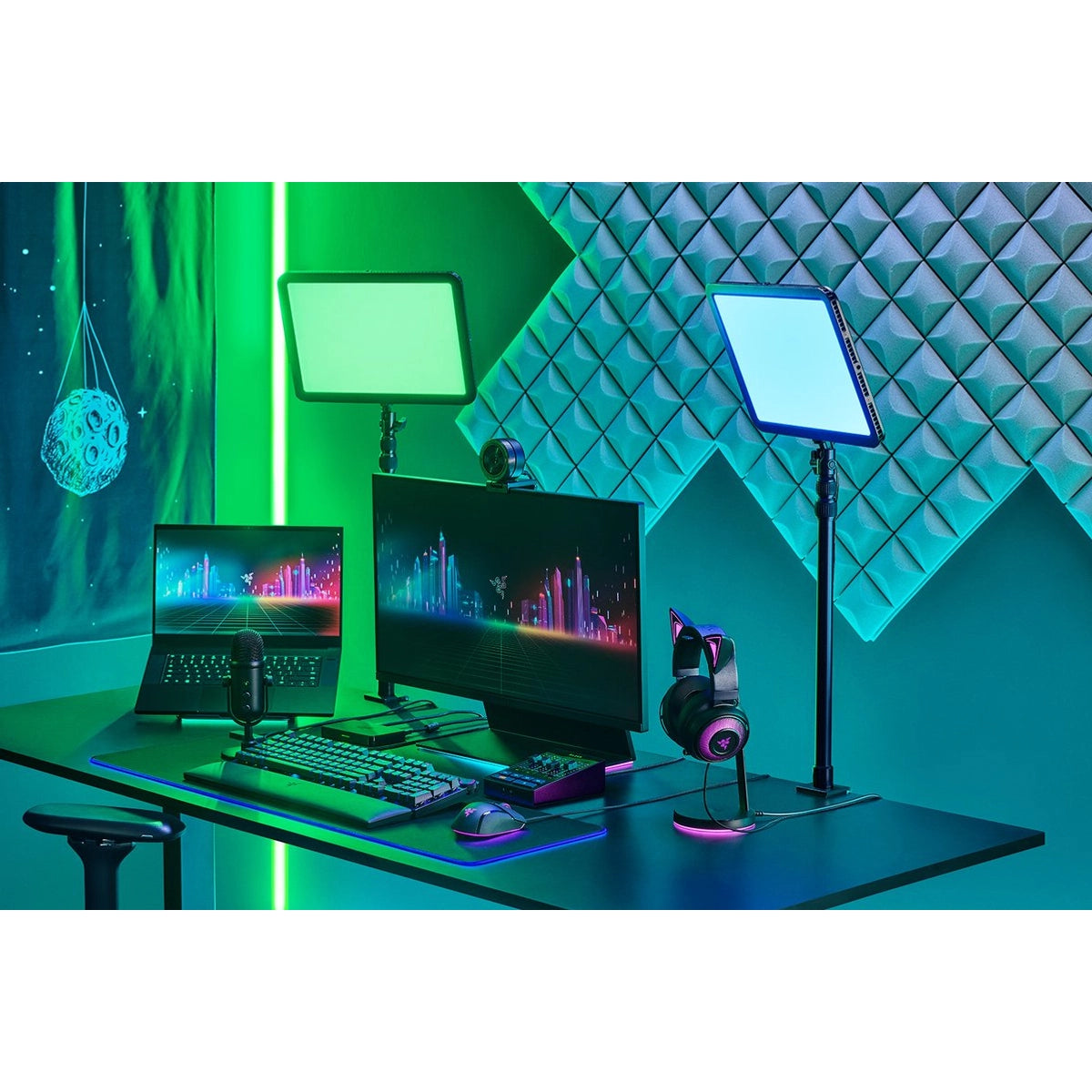 Razer Key Light, Chrome, Aluminium, Home office, 3000 K, 7000 K, Blue, Green, Red
