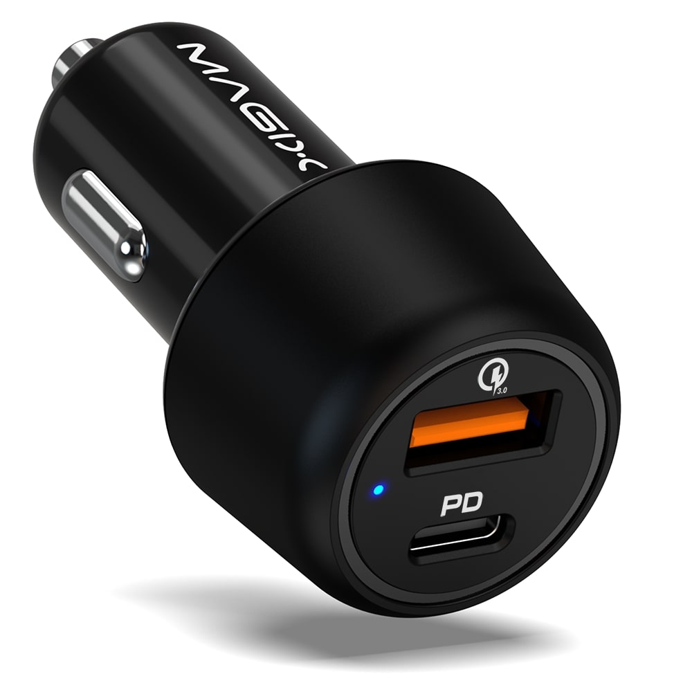 38W Car Charger Dual port USB-A + USB-C , QC 3.0 18W + PD 20W