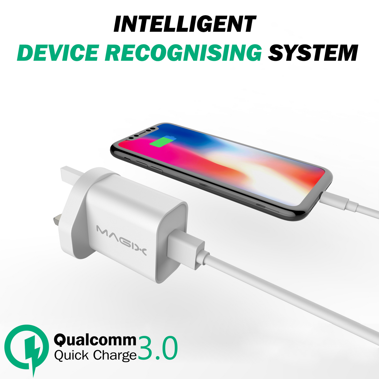 18W Wall Charger, Quick Charge 3.0, 3A - UK Plug