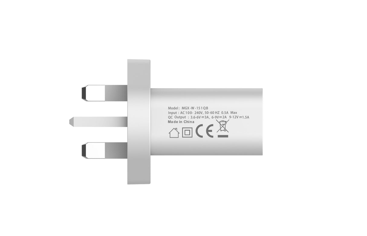 18W Wall Charger, Quick Charge 3.0, 3A - UK Plug