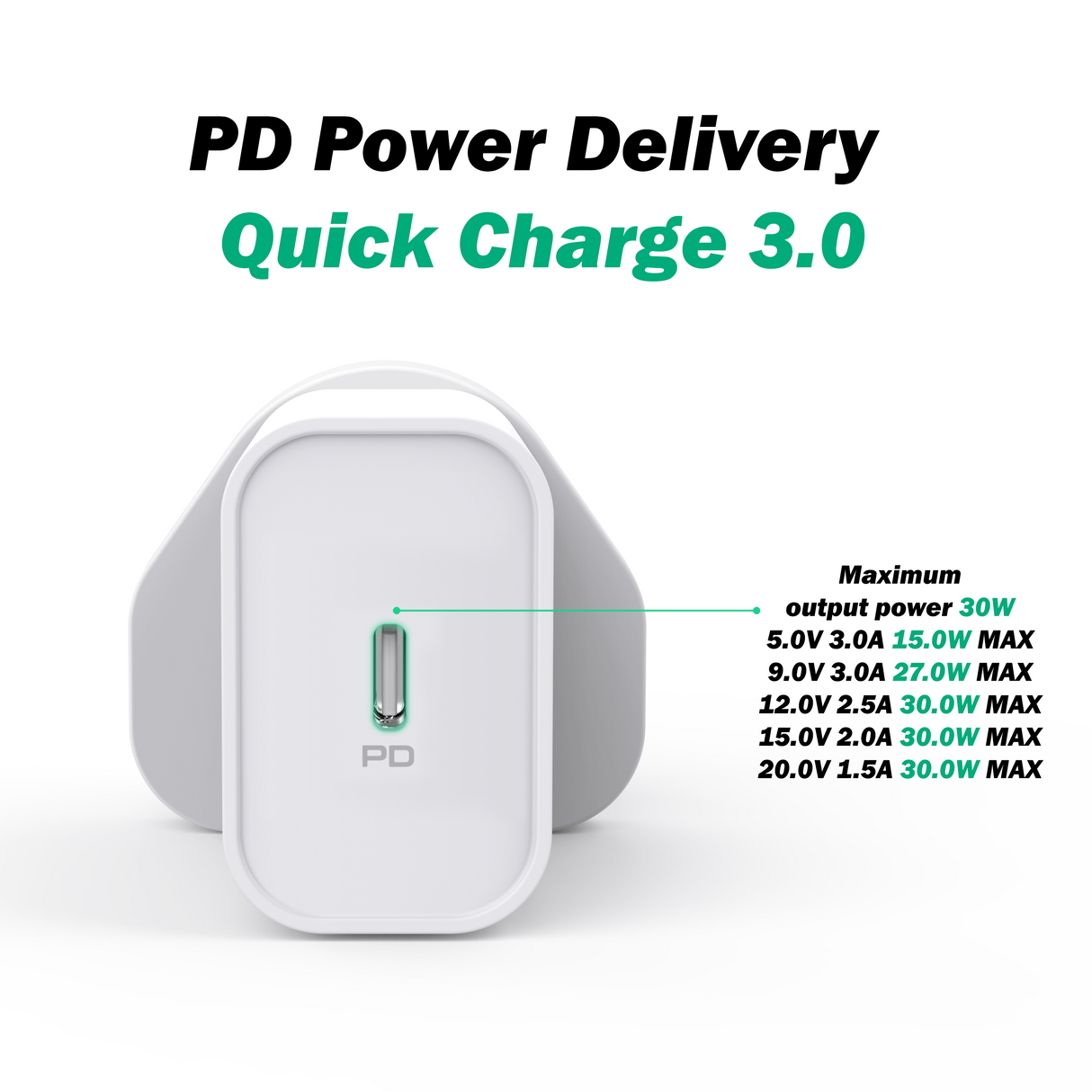 30W Wall Charger PD 3.0, USB Type-C - UK Plug