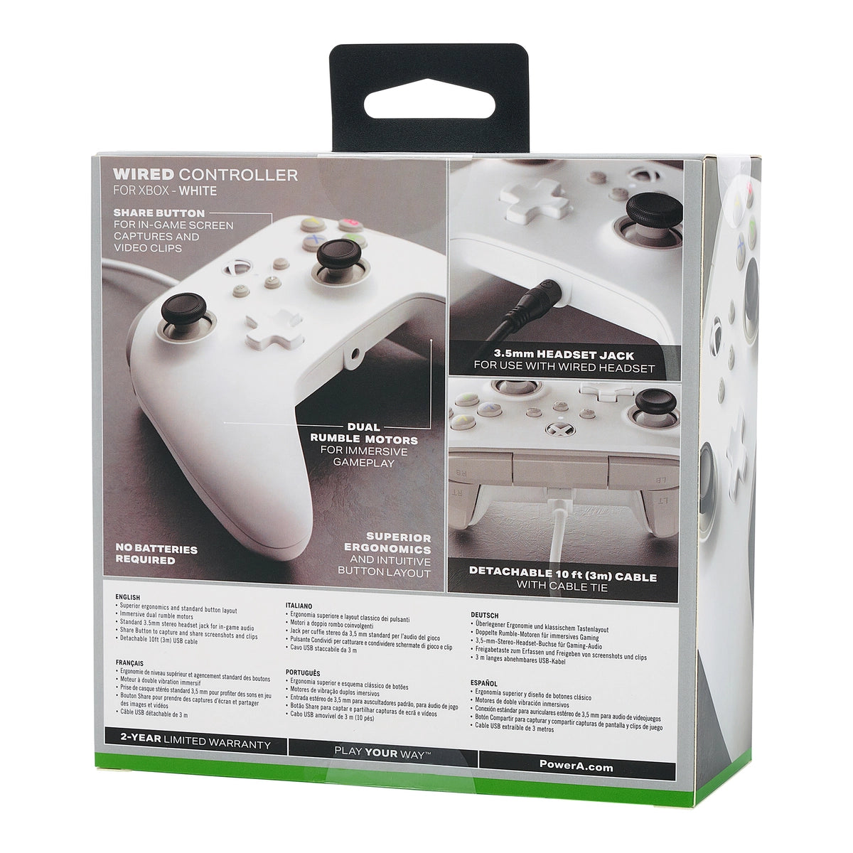 PowerA 1519365-01, Gamepad, Xbox Series S, Xbox Series X, PC, Analogue / Digital, Wired, USB, White