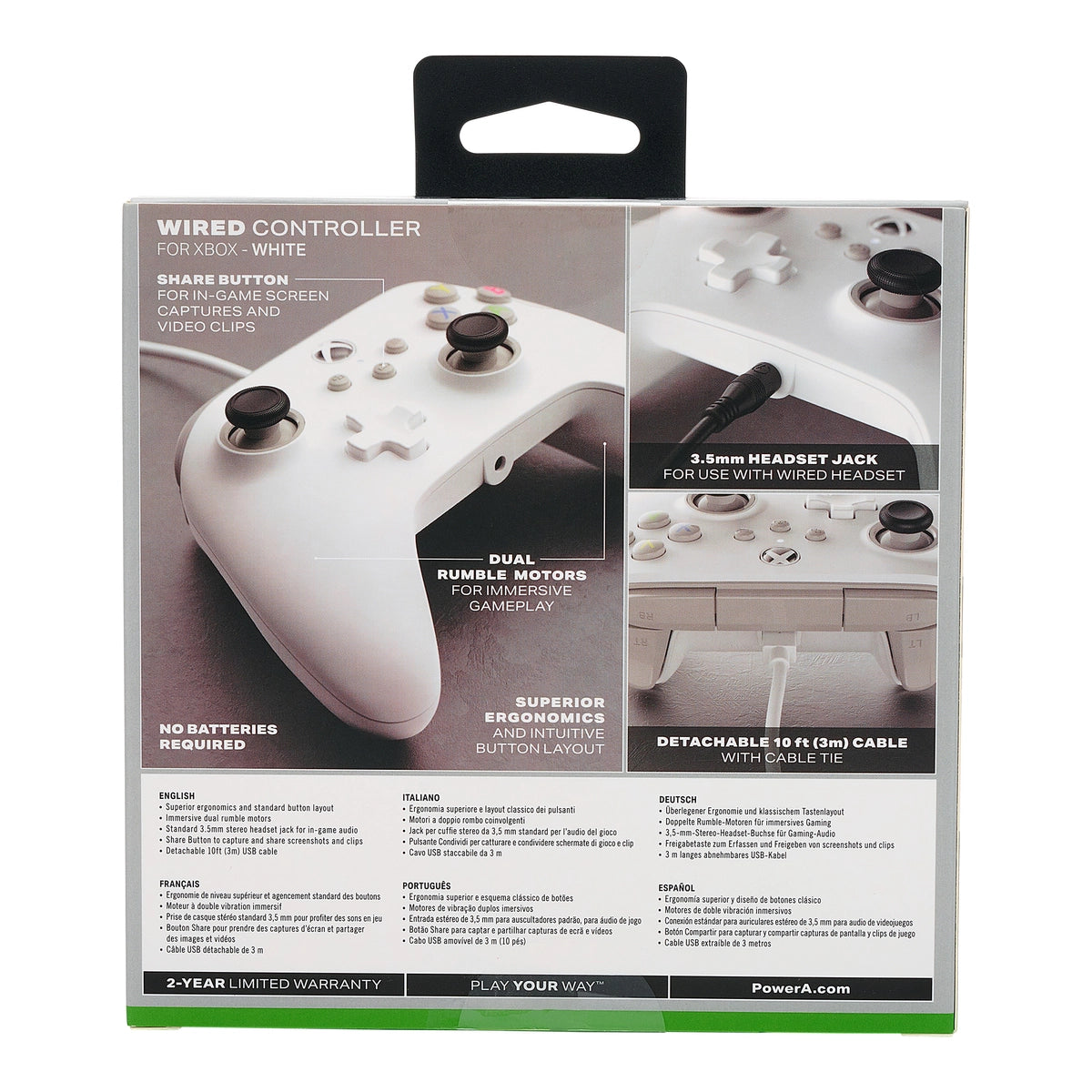 PowerA 1519365-01, Gamepad, Xbox Series S, Xbox Series X, PC, Analogue / Digital, Wired, USB, White