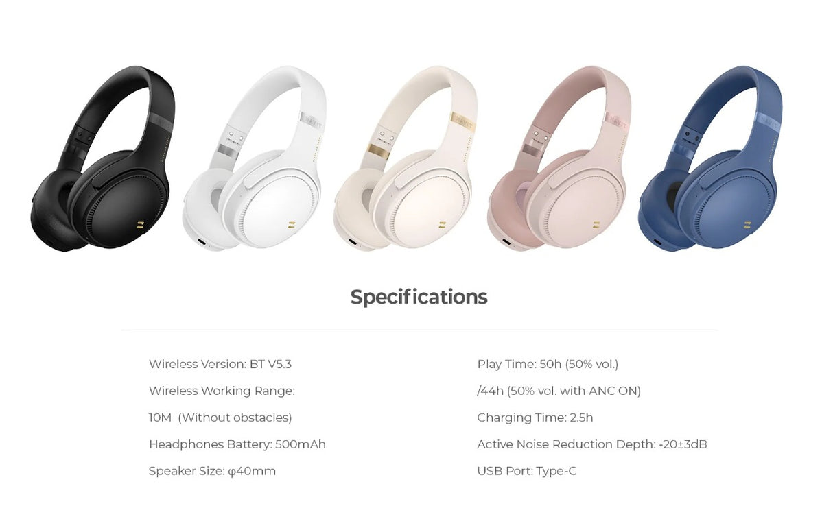 Havit H630BT PRO ANC Wireless Foldable Headphones - White