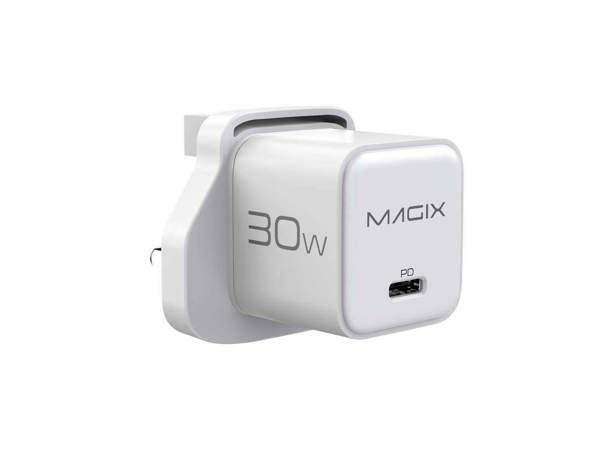 30W NANO GaN Charger PD Power Delivery - UK Plug (WHITE)