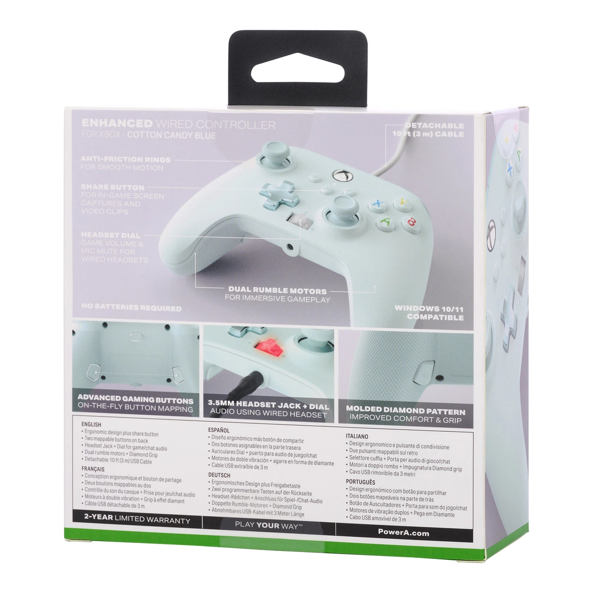PowerA Enhanced Wired Controller for Xbox Series X|S - Cotton Candy Blue, Gamepad, Xbox One, Xbox Series S, Xbox Series X, Analogue, Wired, USB, USB Type-C