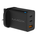 65W 3-Port Plug GaN Charger PD Power Delivery - UK Plug