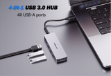 4-Port USB 3.0 USB-C Hub: Aluminum Shell, 5Gbps Data Transfer Speed