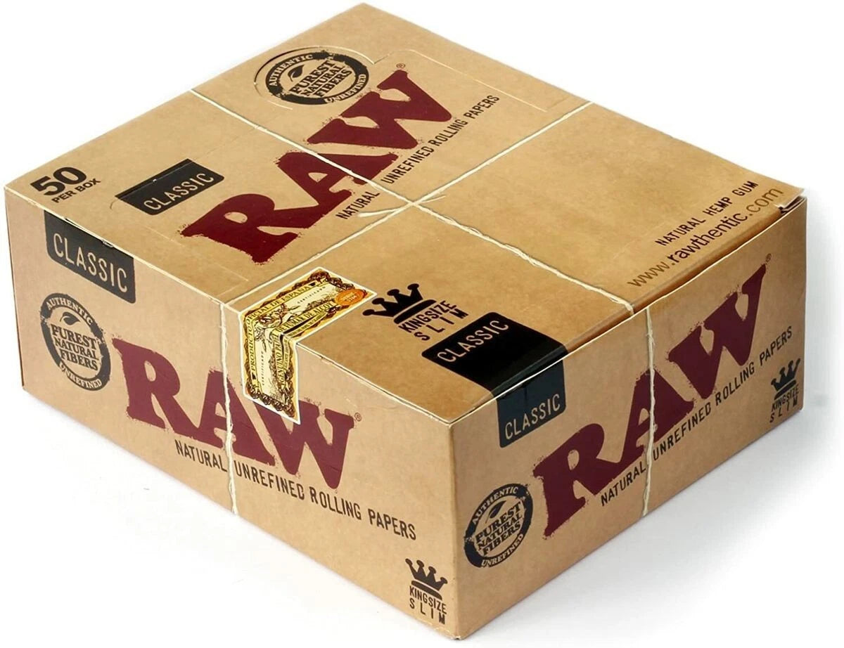 12 x RAW Classic King Size Slim Natural Unrefined Rolling Papers 110mm